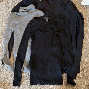 INC International Concepts Black and Gray Cowl & Turtleneck Sweaters